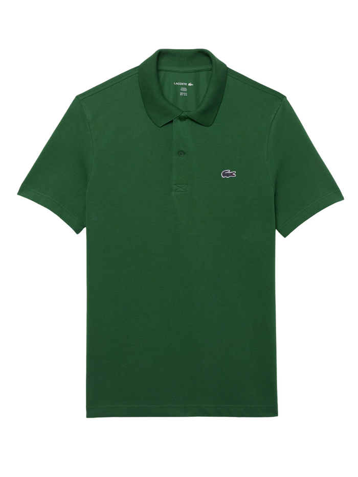 LACOSTE Regular Fit Cotton Polyester Blend Polo Shirt in Green - Front view showing classic polo design with signature crocodile logo