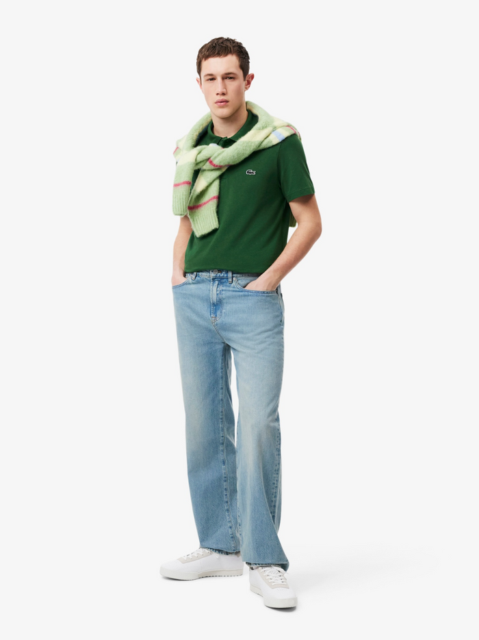 LACOSTE Polo Shirt Green - Side profile view highlighting the regular fit and cotton polyester blend fabric texture