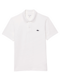 LACOSTE Regular Fit Cotton Polyester Blend Polo Shirt in White - Front view showing classic polo design with signature crocodile logo