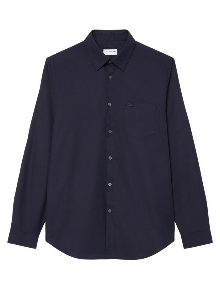 LACOSTE Regular Fit Cotton Poplin Shirt Navy Blue - MAISONDEFASHION.COM