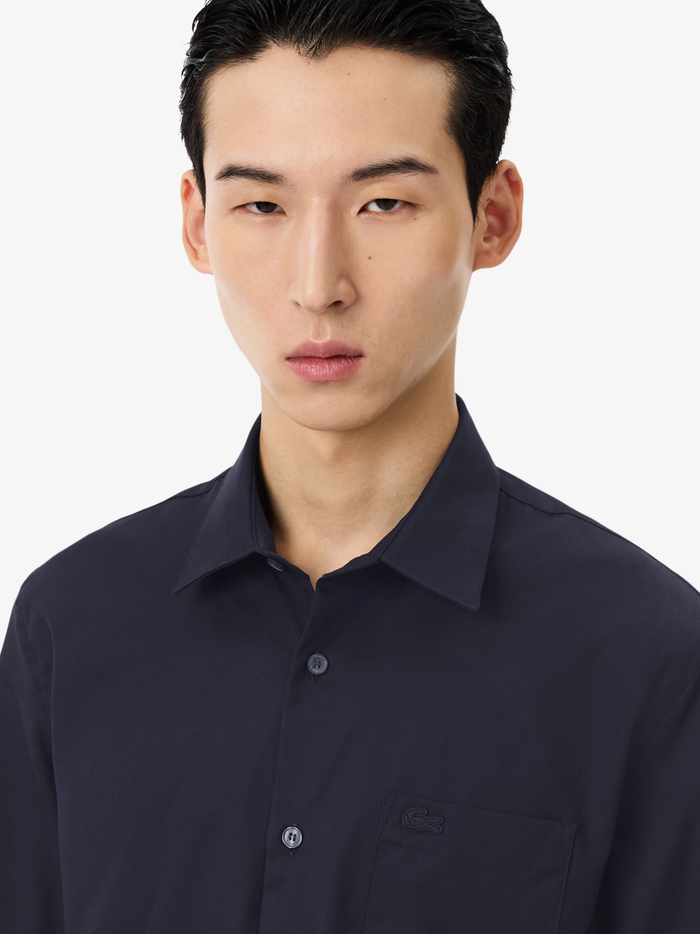LACOSTE Regular Fit Cotton Poplin Shirt Navy Blue - MAISONDEFASHION.COM