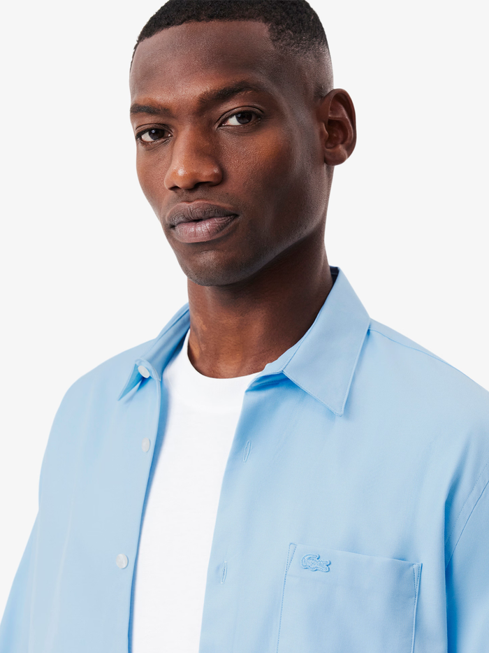 LACOSTE Regular Fit Cotton Poplin Shirt Pale Blue - MAISONDEFASHION.COM