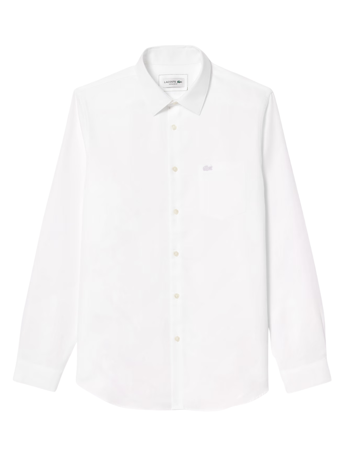 LACOSTE Regular Fit Cotton Poplin Shirt White - MAISONDEFASHION.COM