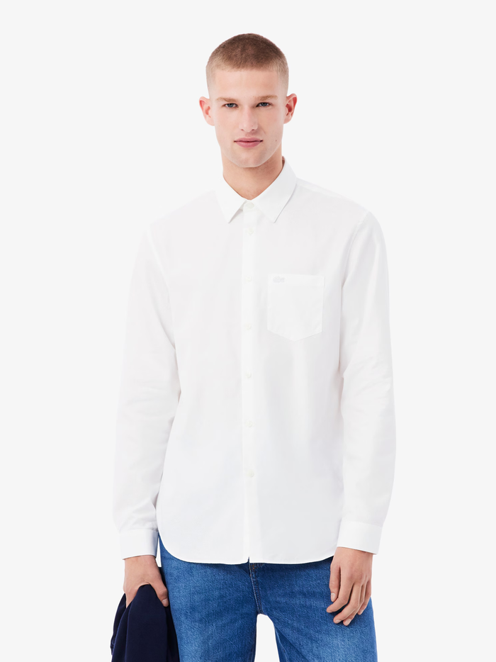 LACOSTE Regular Fit Cotton Poplin Shirt White - MAISONDEFASHION.COM