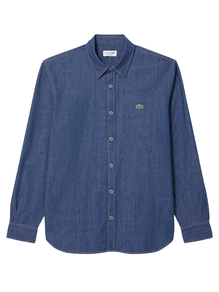 LACOSTE Regular Fit Lightweight Denim Shirt Blue - MAISONDEFASHION.COM
