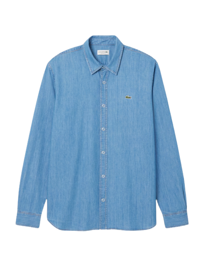 LACOSTE Regular Fit Lightweight Denim Shirt Blue - MAISONDEFASHION.COM