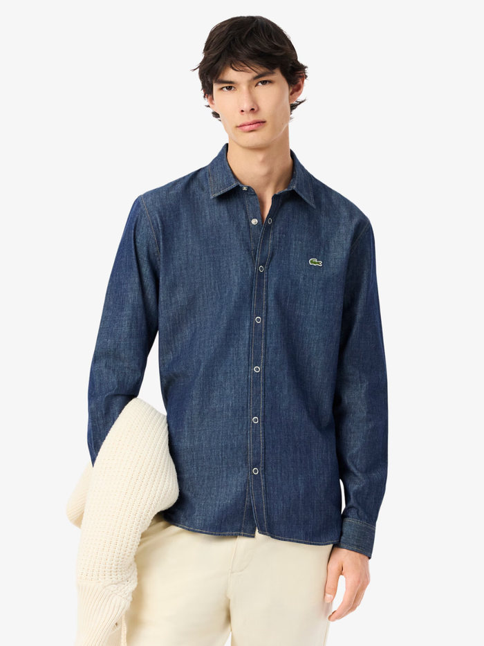 LACOSTE Regular Fit Lightweight Denim Shirt Blue - MAISONDEFASHION.COM