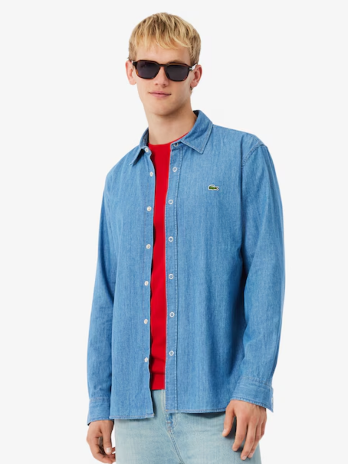 LACOSTE Regular Fit Lightweight Denim Shirt Blue - MAISONDEFASHION.COM