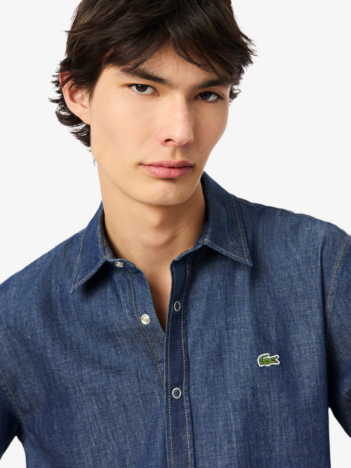 LACOSTE Regular Fit Lightweight Denim Shirt Blue - MAISONDEFASHION.COM