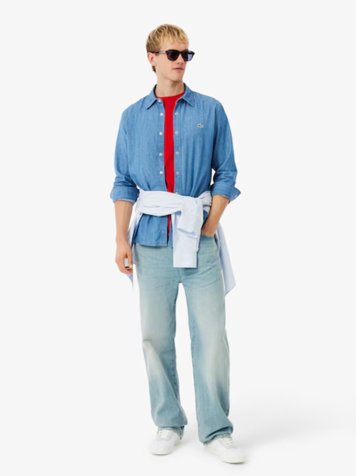 LACOSTE Regular Fit Lightweight Denim Shirt Blue - MAISONDEFASHION.COM