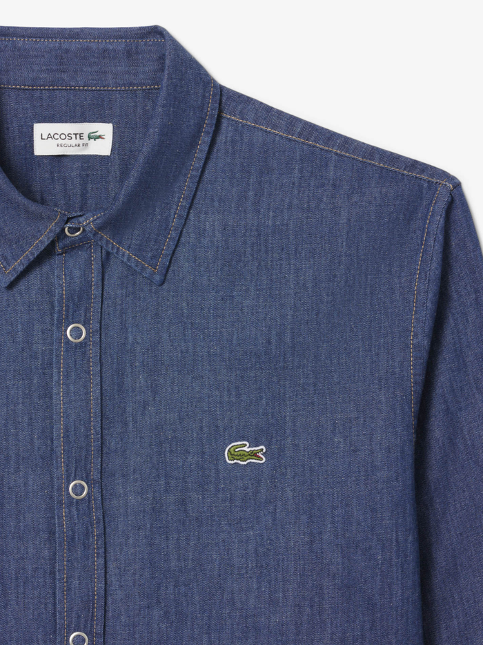 LACOSTE Regular Fit Lightweight Denim Shirt Blue - MAISONDEFASHION.COM