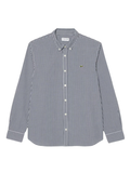 LACOSTE Regular Fit Lightweight Poplin Plaid Shirt White/Blue - MAISONDEFASHION.COM