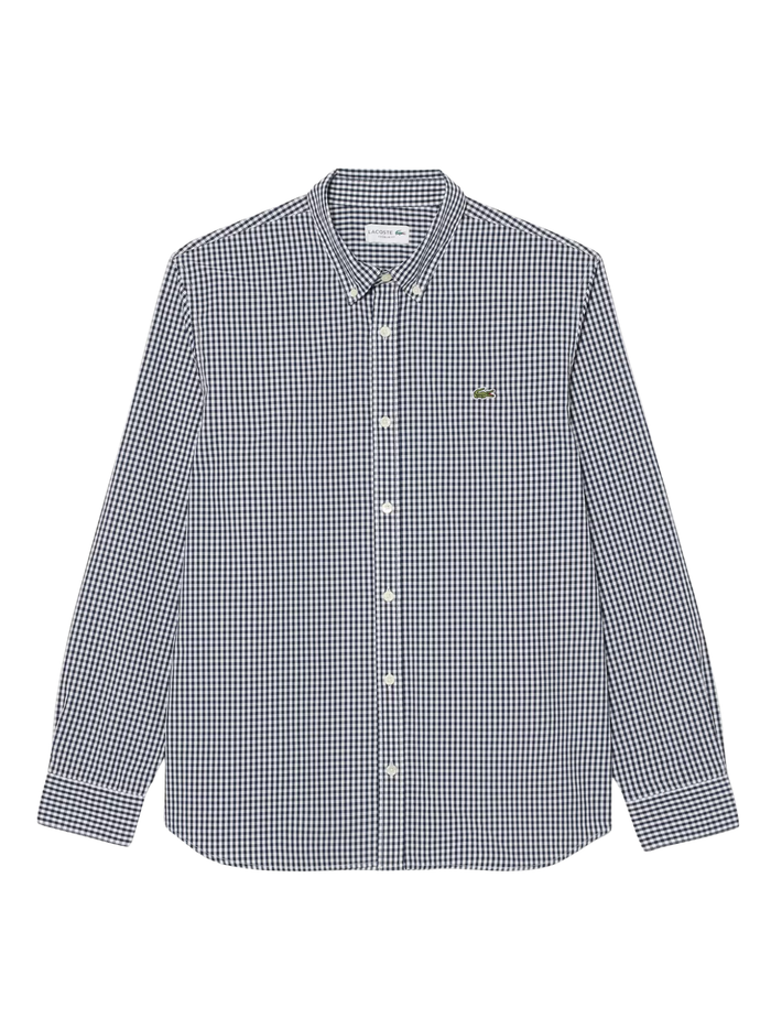 LACOSTE Regular Fit Lightweight Poplin Plaid Shirt White/Blue - MAISONDEFASHION.COM