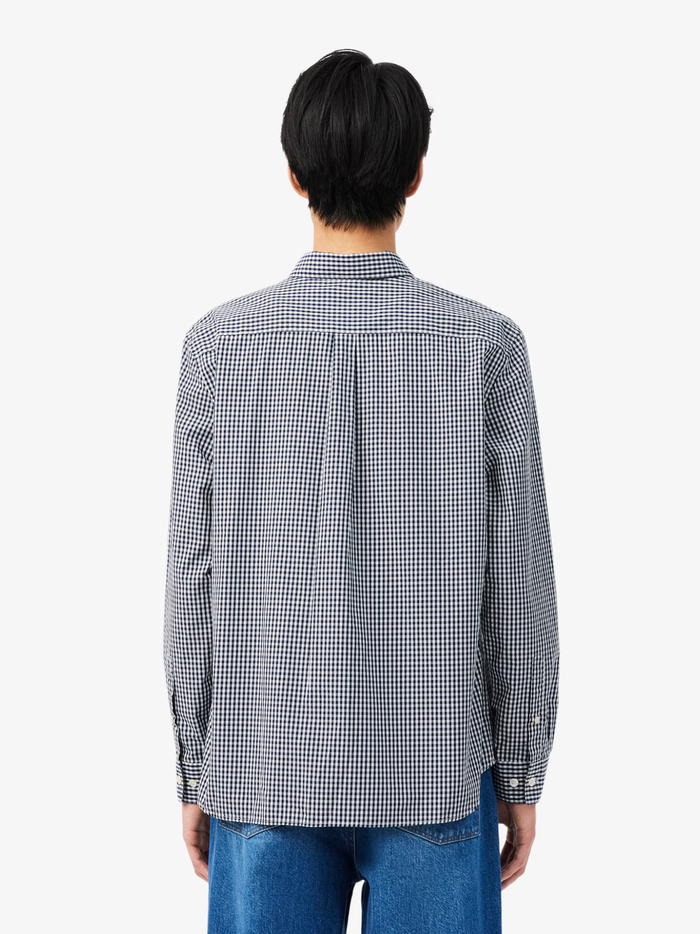 LACOSTE Regular Fit Lightweight Poplin Plaid Shirt White/Blue - MAISONDEFASHION.COM