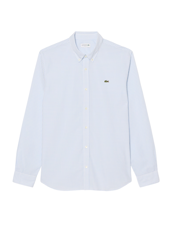 LACOSTE Regular Fit Lightweight Poplin Plaid Shirt White/Light Blue - MAISONDEFASHION.COM