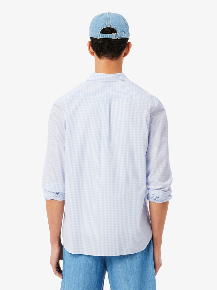 LACOSTE Regular Fit Lightweight Poplin Plaid Shirt White/Light Blue - MAISONDEFASHION.COM