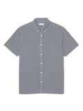 LACOSTE Regular Fit Lightweight Poplin Plaid Shirt White/Navy Blue - MAISONDEFASHION.COM