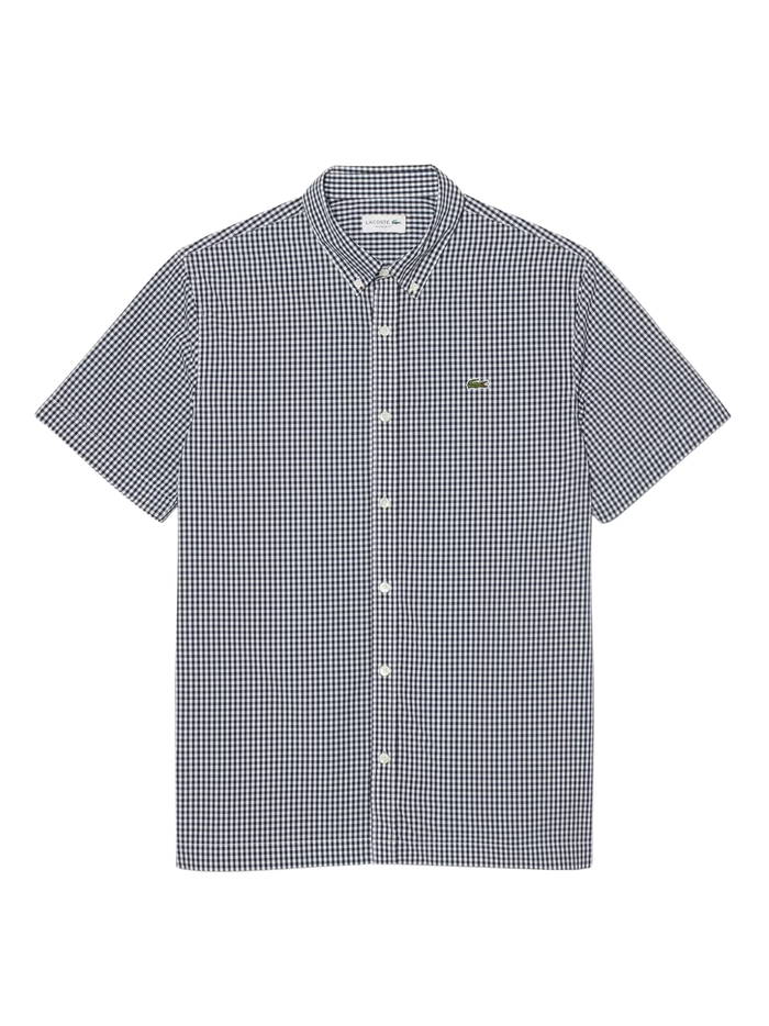 LACOSTE Regular Fit Lightweight Poplin Plaid Shirt White/Navy Blue - MAISONDEFASHION.COM