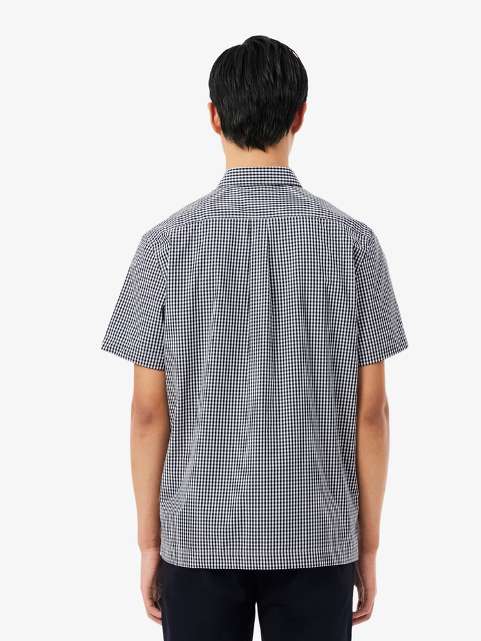 LACOSTE Regular Fit Lightweight Poplin Plaid Shirt White/Navy Blue - MAISONDEFASHION.COM