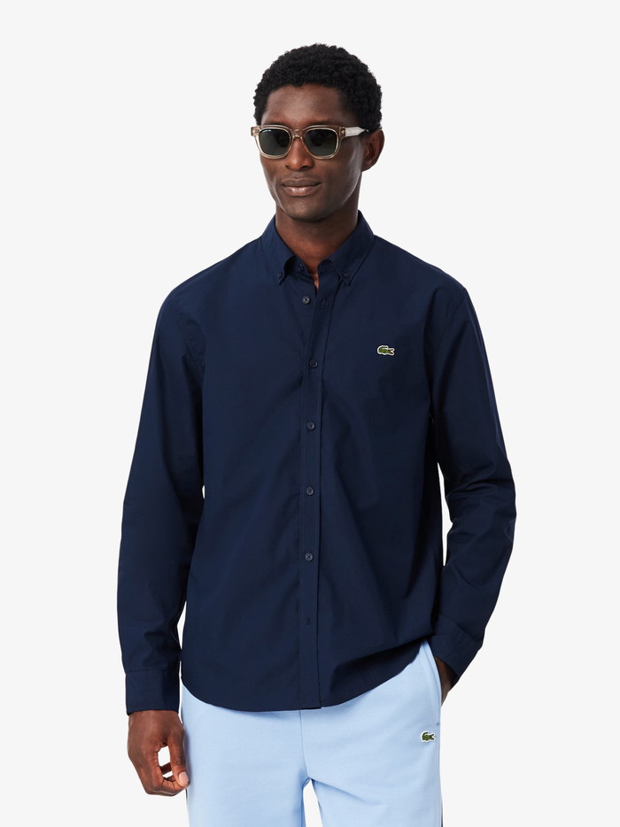 LACOSTE Regular Fit Lightweight Poplin Shirt Midnight Blue - MAISONDEFASHION.COM