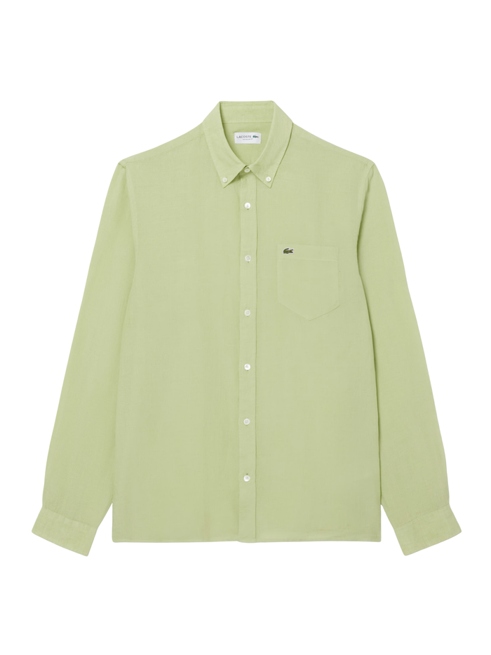 LACOSTE Regular Fit Linen Shirt Green - MAISONDEFASHION.COM