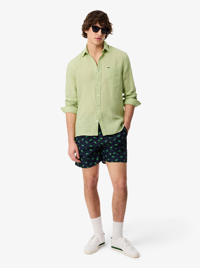 LACOSTE Regular Fit Linen Shirt Green - MAISONDEFASHION.COM