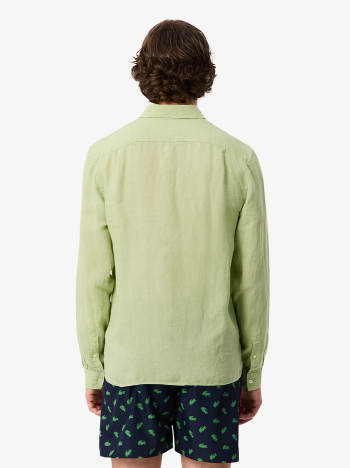 LACOSTE Regular Fit Linen Shirt Green - MAISONDEFASHION.COM