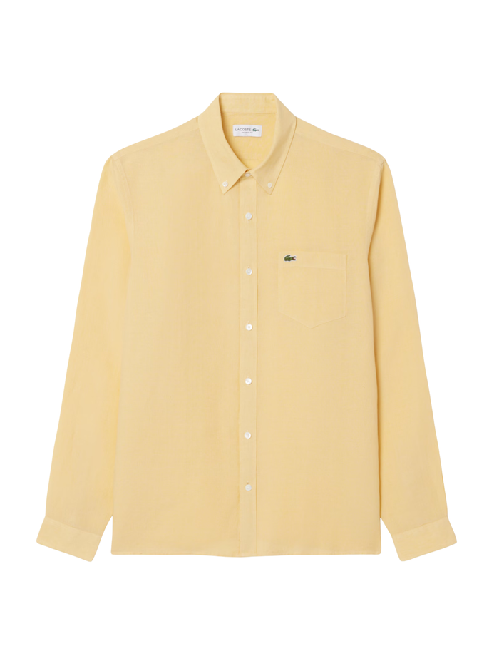 LACOSTE Regular Fit Linen Shirt Jaune - MAISONDEFASHION.COM