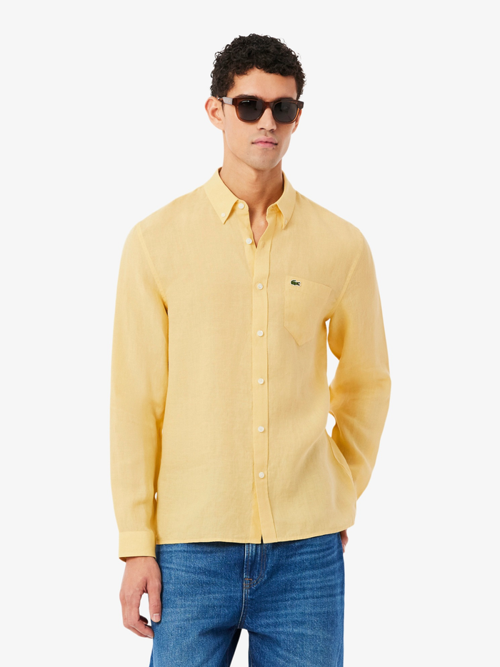 LACOSTE Regular Fit Linen Shirt Jaune - MAISONDEFASHION.COM