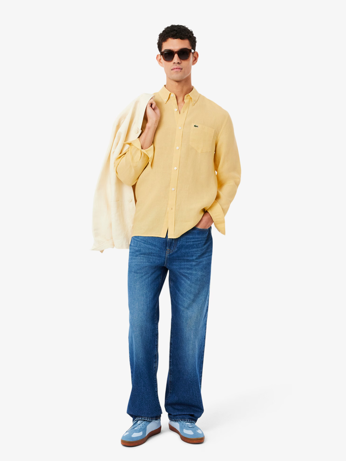 LACOSTE Regular Fit Linen Shirt Jaune - MAISONDEFASHION.COM