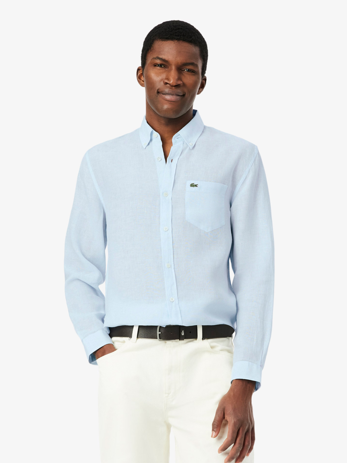 LACOSTE Regular Fit Linen Shirt Light Blue - MAISONDEFASHION.COM