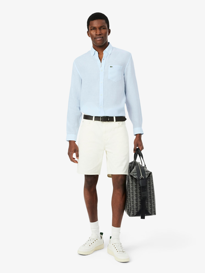 LACOSTE Regular Fit Linen Shirt Light Blue - MAISONDEFASHION.COM