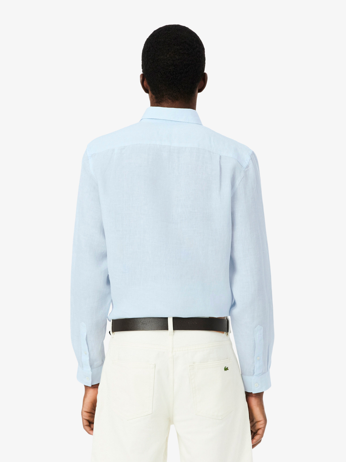 LACOSTE Regular Fit Linen Shirt Light Blue - MAISONDEFASHION.COM