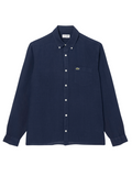 LACOSTE Regular Fit Linen Shirt in midnight blue - front view showing classic collar, button-up design and relaxed fit