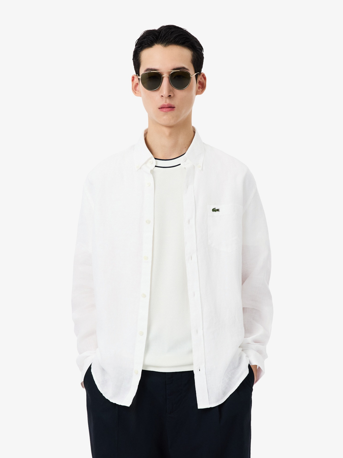 LACOSTE Regular Fit Linen Shirt White - MAISONDEFASHION.COM