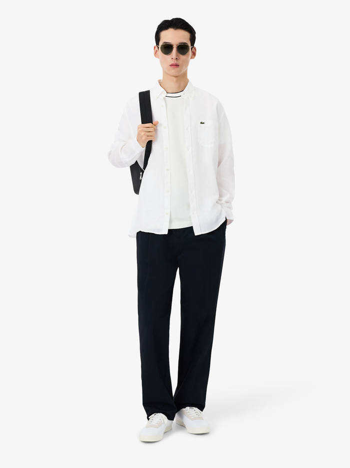 LACOSTE Regular Fit Linen Shirt White - MAISONDEFASHION.COM