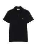 LACOSTE Regular Fit Logo Stripe Polo Shirt Black - MAISONDEFASHION.COM