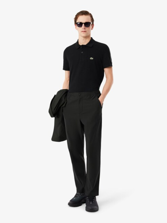 LACOSTE Regular Fit Logo Stripe Polo Shirt Black - MAISONDEFASHION.COM