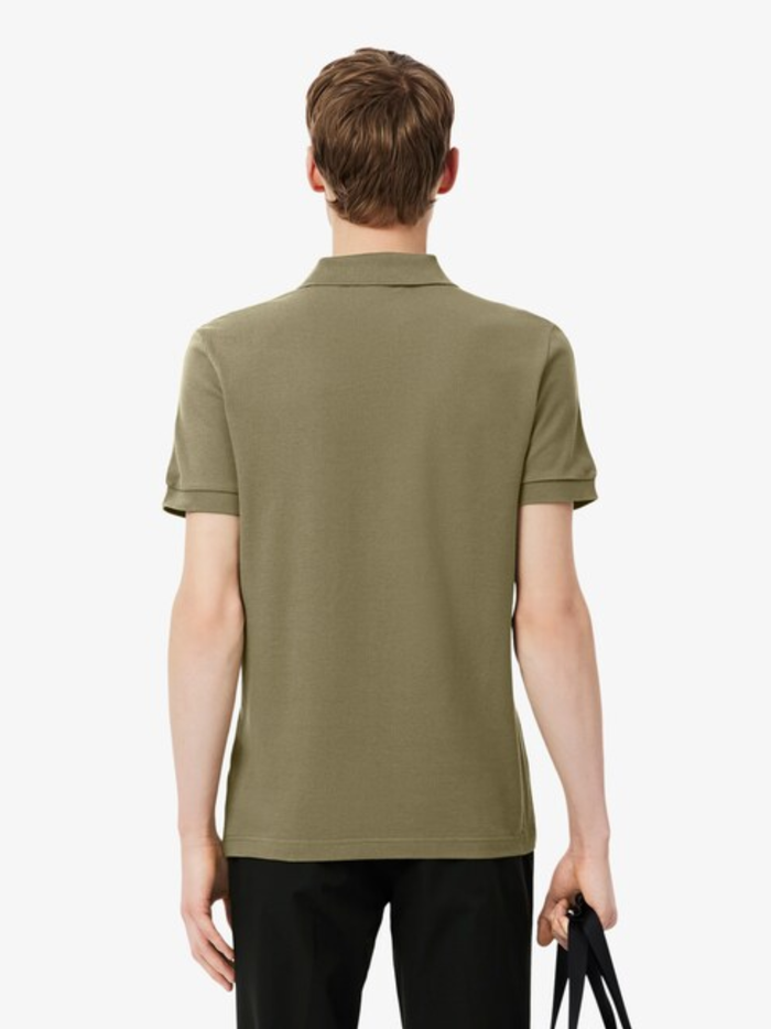 LACOSTE Regular Fit Logo Stripe Polo Shirt Khaki Green - MAISONDEFASHION.COM