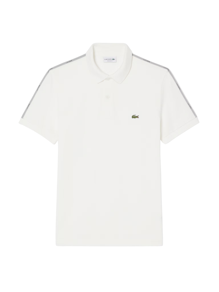 LACOSTE Regular Fit Logo Stripe Polo Shirt White - MAISONDEFASHION.COM
