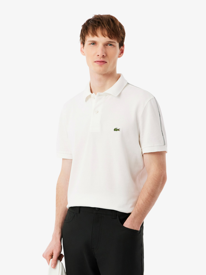 LACOSTE Regular Fit Logo Stripe Polo Shirt White - MAISONDEFASHION.COM