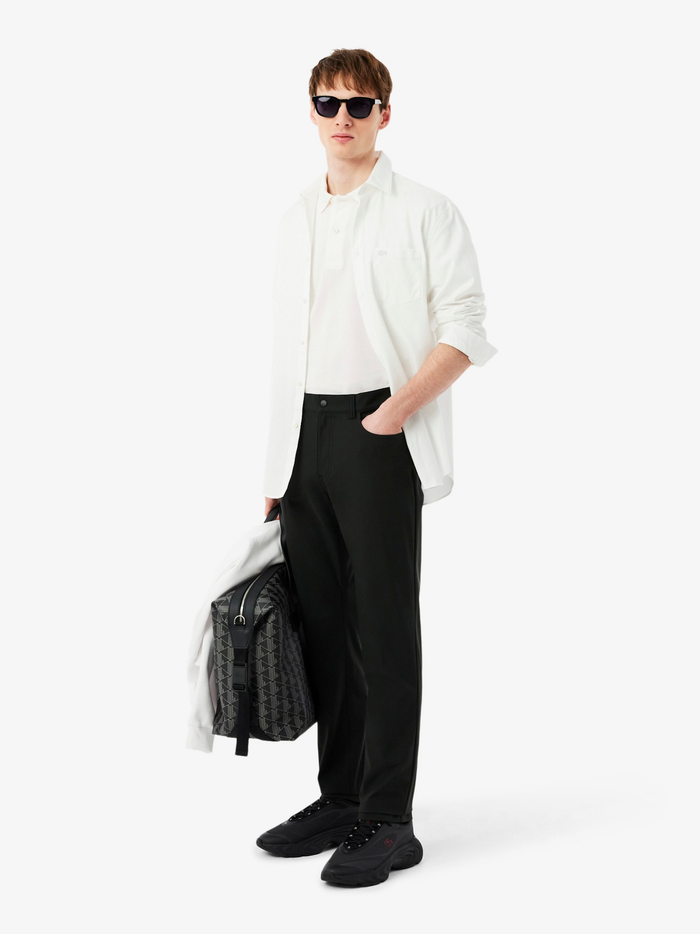 LACOSTE Regular Fit Logo Stripe Polo Shirt White - MAISONDEFASHION.COM