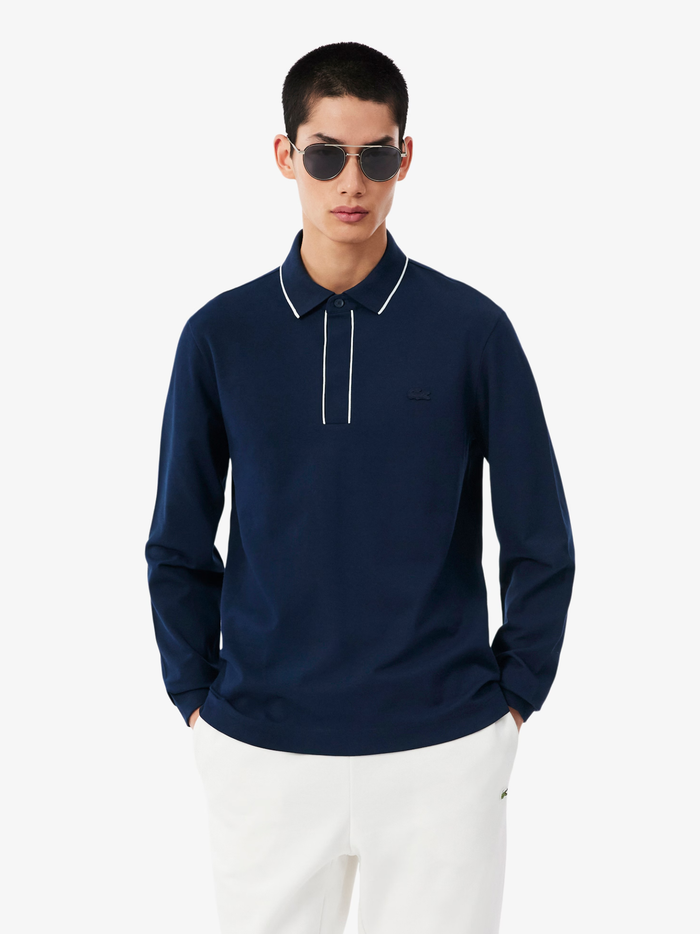 LACOSTE Regular Fit Long Sleeved Paris Polo Shirt Navy Blue