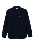 LACOSTE Regular Fit Oxford Shirt in navy blue - front view showing classic button-down collar and regular fit silhouette