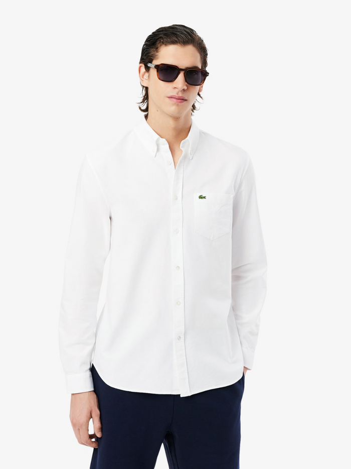 LACOSTE Regular Fit Oxford Shirt in white - back view displaying the shirt's tailored regular fit and premium Oxford cotton fabric