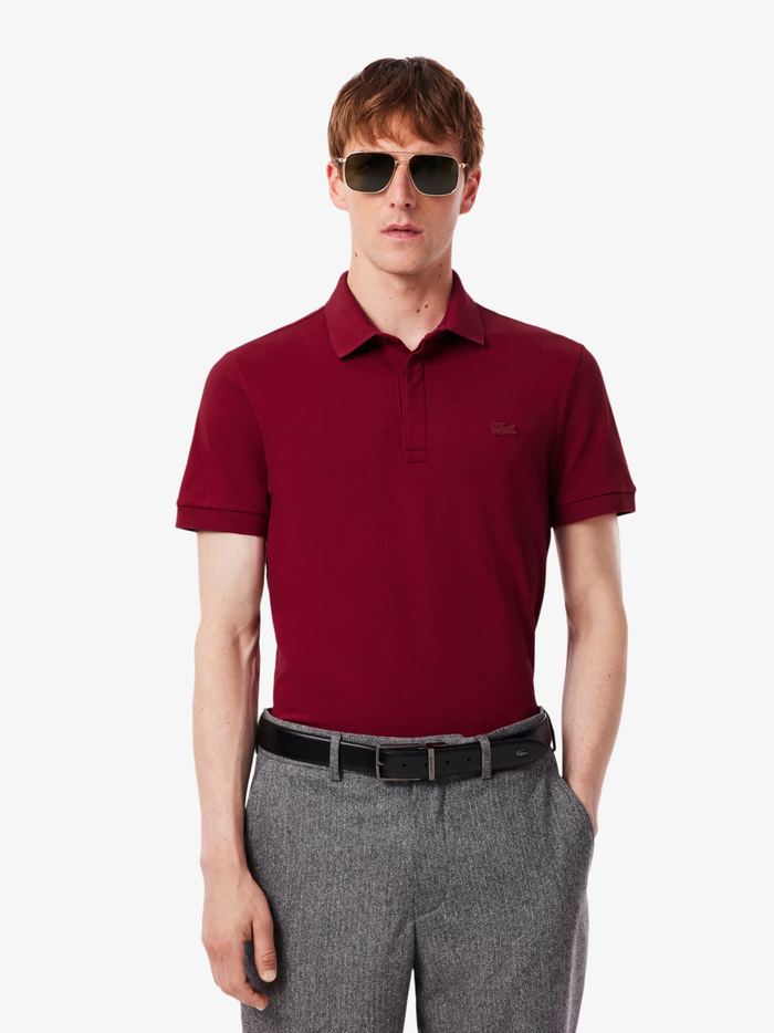 LACOSTE Regular Fit Paris Stretch Piqué Polo Shirt Bordeaux Red - MAISONDEFASHION.COM