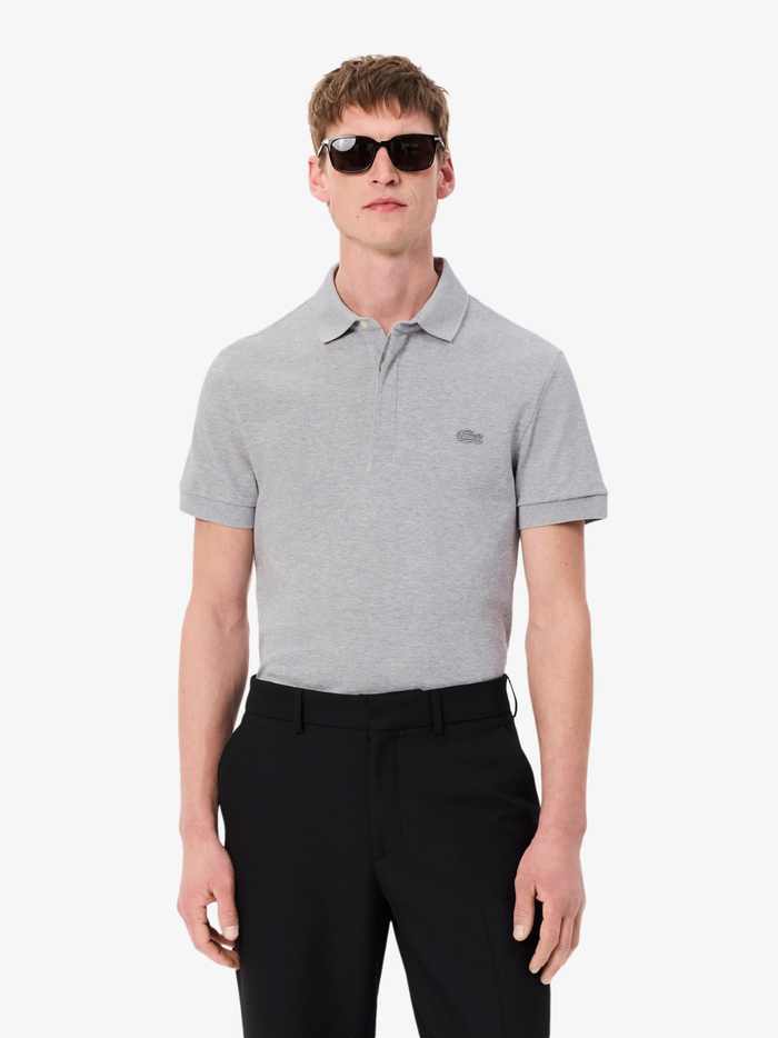 LACOSTE Regular Fit Paris Stretch Piqué Polo Shirt Grey - MAISONDEFASHION.COM