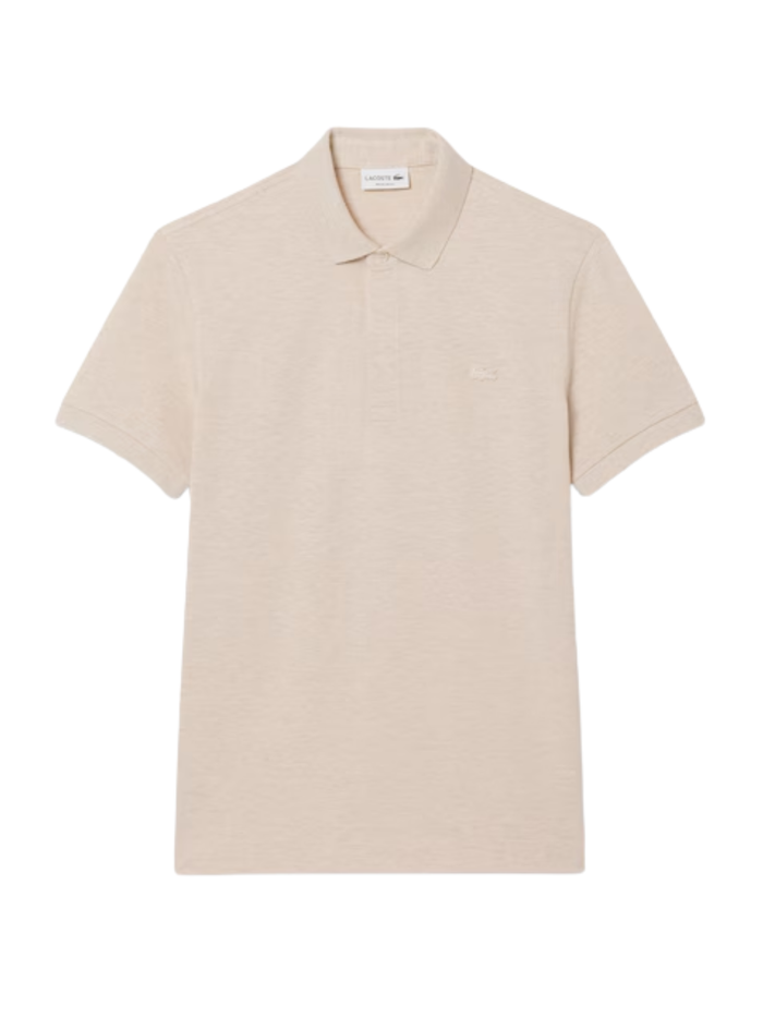 LACOSTE Regular Fit Paris Stretch Piqué Polo Shirt Heathered Grey Beige - MAISONDEFASHION.COM