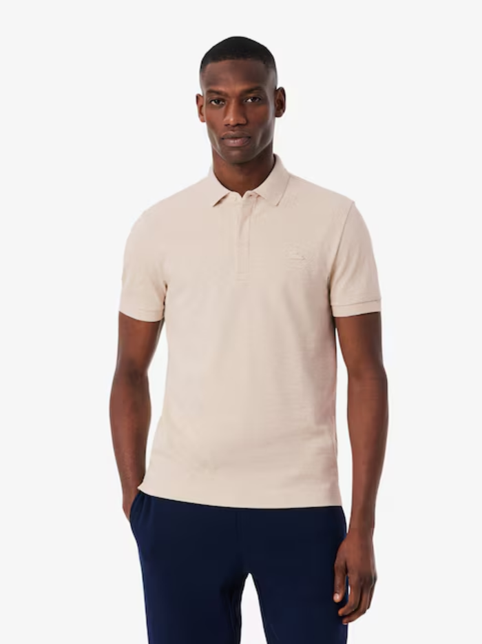 LACOSTE Regular Fit Paris Stretch Piqué Polo Shirt Heathered Grey Beige - MAISONDEFASHION.COM