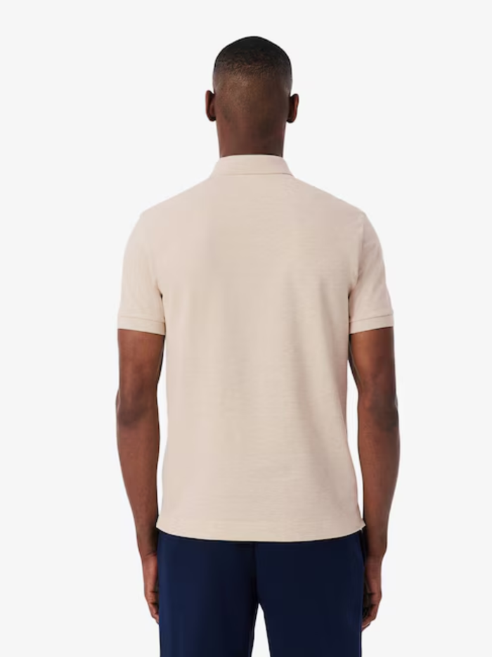 LACOSTE Regular Fit Paris Stretch Piqué Polo Shirt Heathered Grey Beige - MAISONDEFASHION.COM